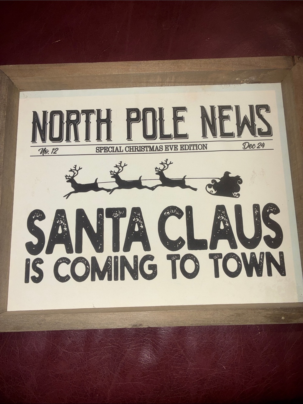 North Pole News Wall Sign - White and Black Holiday Plaque